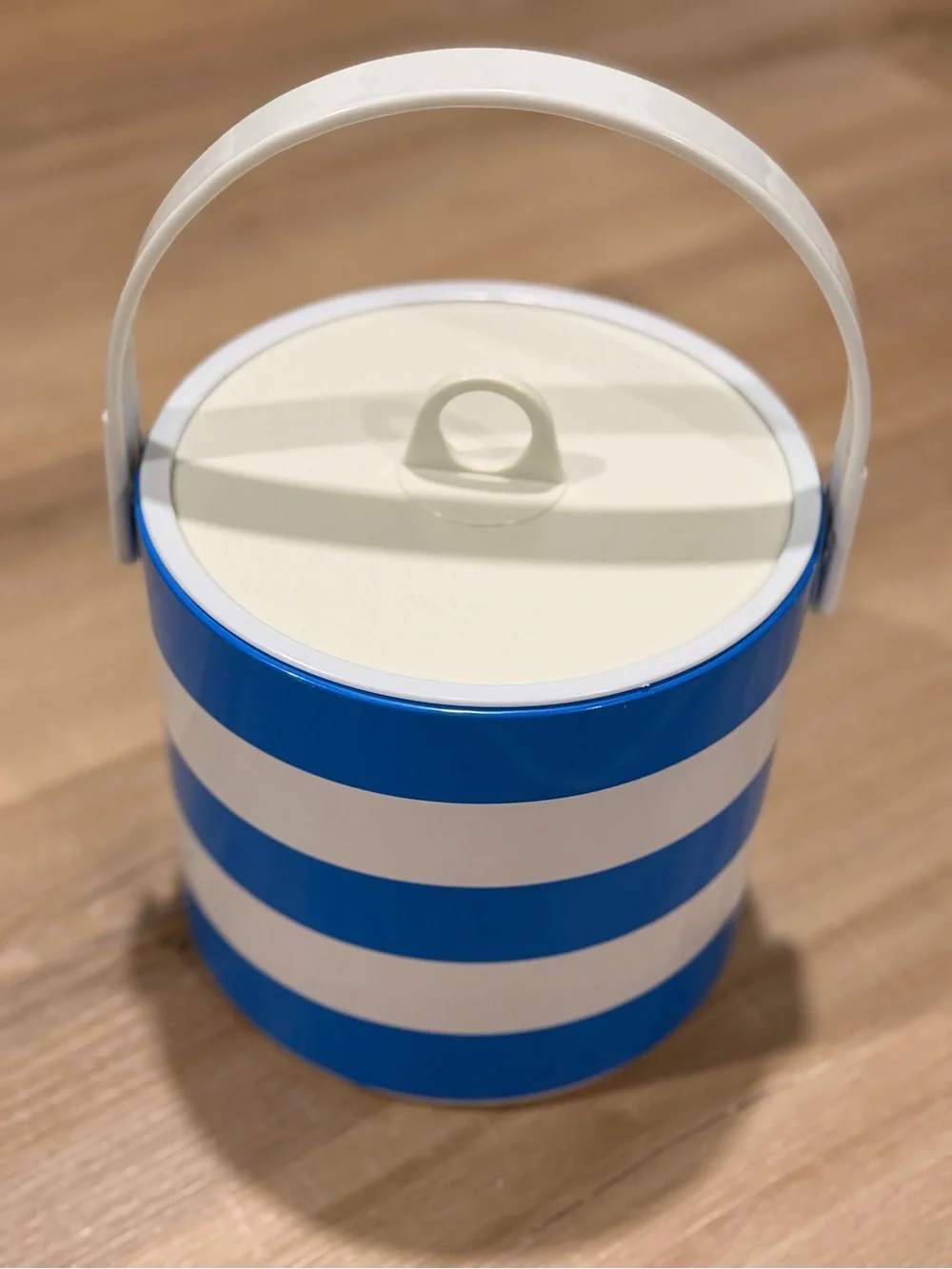 Blue and White Striped Insulated Ice Bucket with Handle